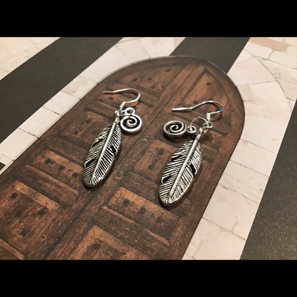 925 silver feather boho bohemian earrings new ooak handmade - Picture 2 of 5